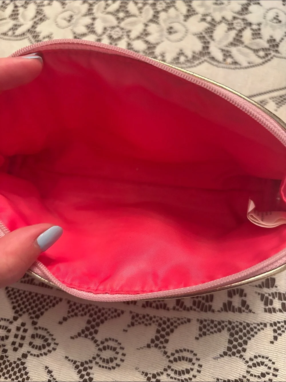 Lilly Pulitzer Pink & Orange Floral Zip Cosmetic Case with Gold Accents